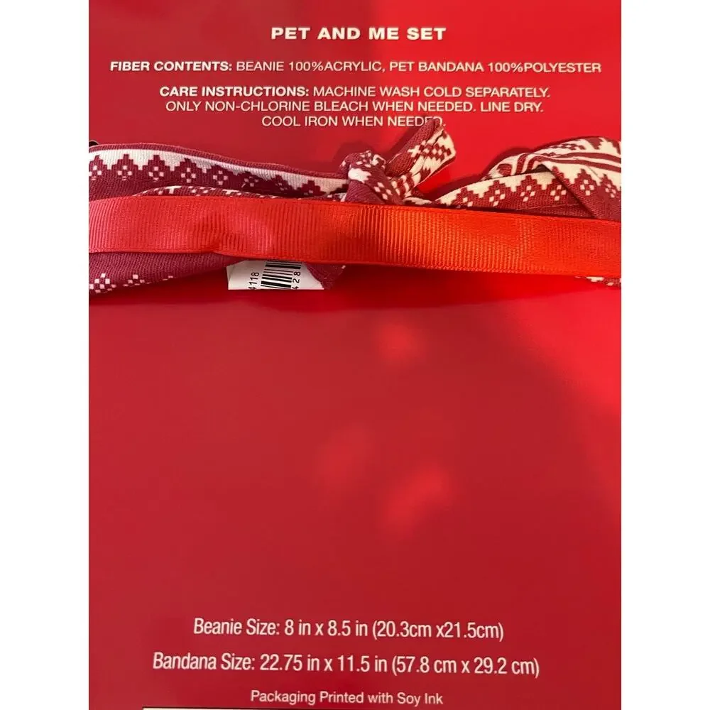 Dog Pet Bandana and Matching Adult Beanie Red Cream by Be Jolly Holiday NWT